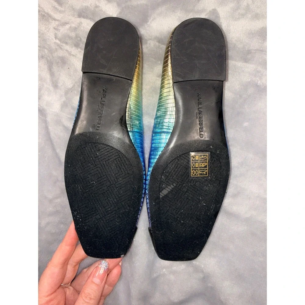 Karl Lagerfeld Paris Zayna Iridescent Ombre Square Toe Ballet Flats 6M Blue Gold